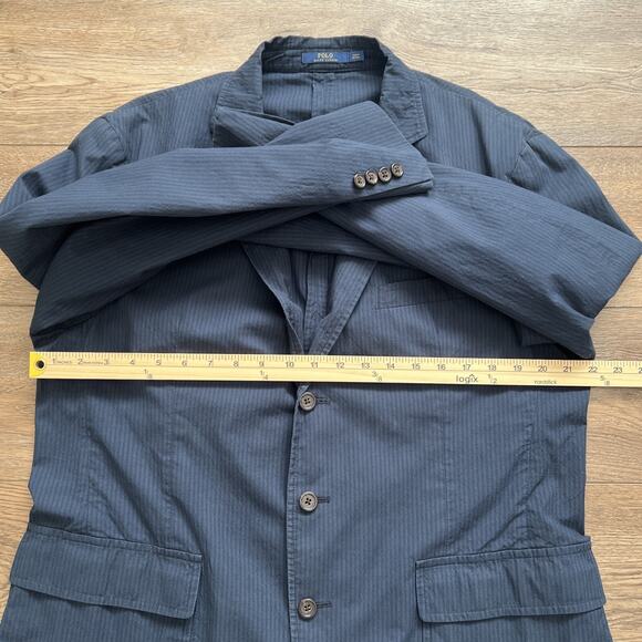 Polo Ralph Lauren Blazer Mens 44R Blue Pin Stripe Cotton Blend Three Button - Picture 6 of 12